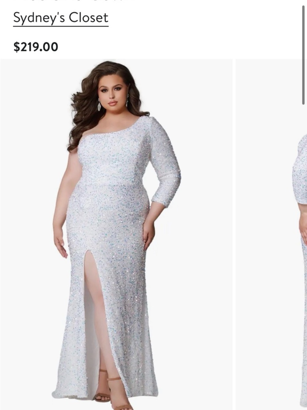 Sydney's Closet White Sequin One-Arm Gown with Front Slit